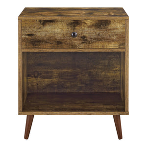 Stolik boczny Ronneby 58x50x40cm z szufladą Ciemny odcień drewna en.casa