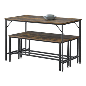 Zestaw stół i ława Pajala czarny/ciemne drewno en.casa