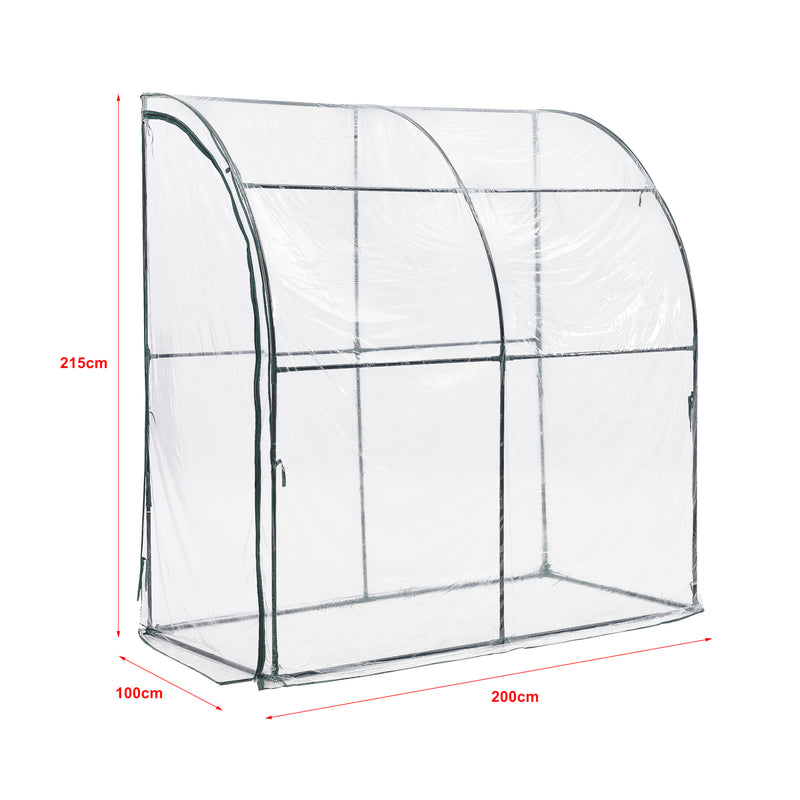 Szkic wymiarowy Szklarnia ścienna Juta 100x200x215cm Folia PVC Przezroczysta [en.casa]