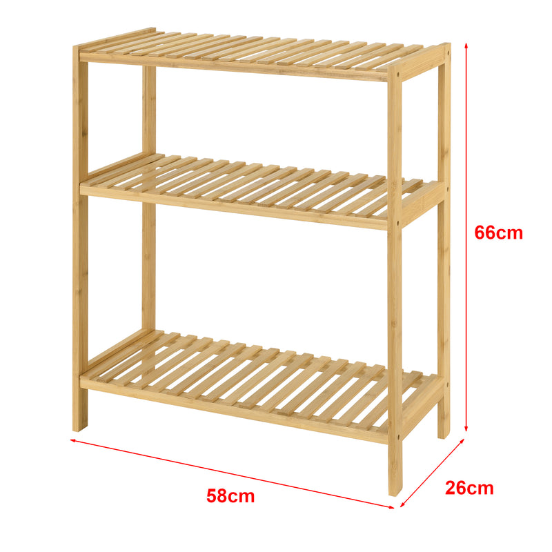 Szkic wymiarowy Bambusowa półka stojąca Nyköping 58 x 26 x 66 cm [en.casa]