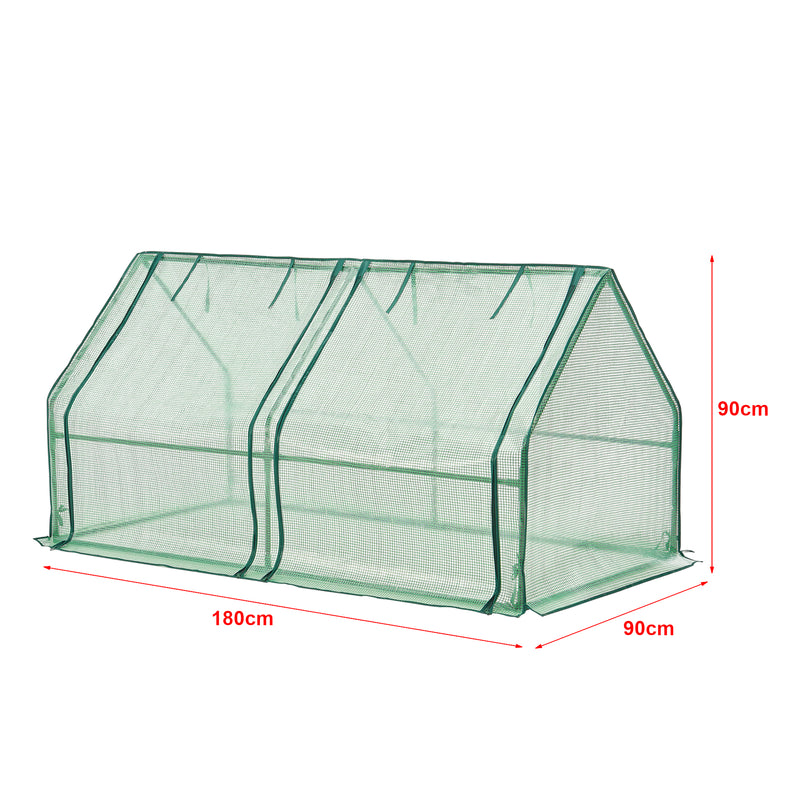 Szkic wymiarowy Mini szklarnia Nissewaard 180x90x90cm siatka zielona [en.casa]