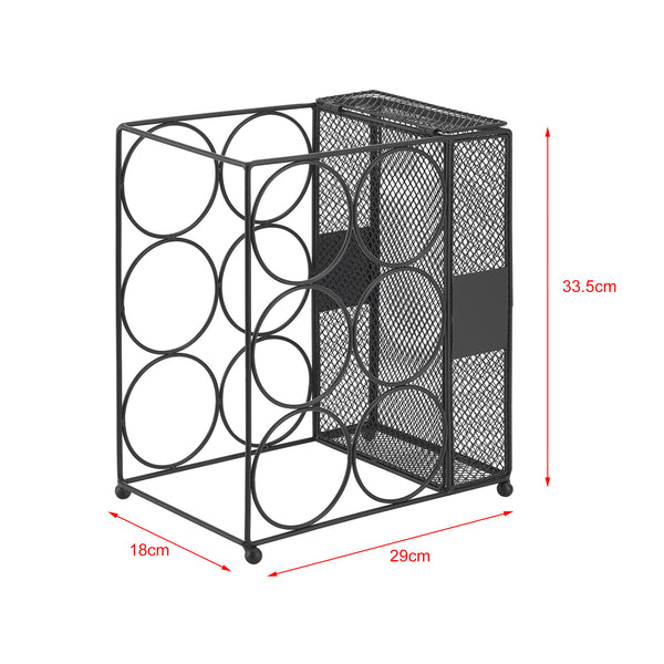 Stojak na wino Drangedal na 6 butelek z pojemnikiem siatkowym [en.casa]