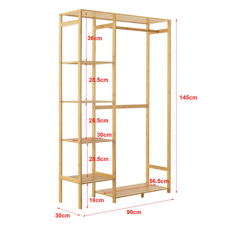 Szkic wymiarowy Wieszak na płaszcze Eurajoki 139x100x40 cm naturalny bambus [en.casa]