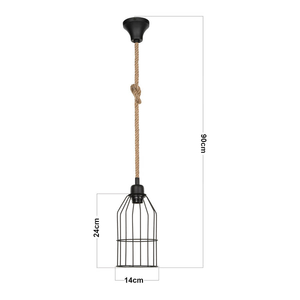 Lampa wisząca Ashford 24x14 cm 1-światło czarny/jutowy [lux.pro]