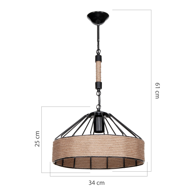 Szkic wymiarowy Bridgford lampa wisząca E27 metalowa lina jutowa czarna/juta kolorowa [lux.pro]