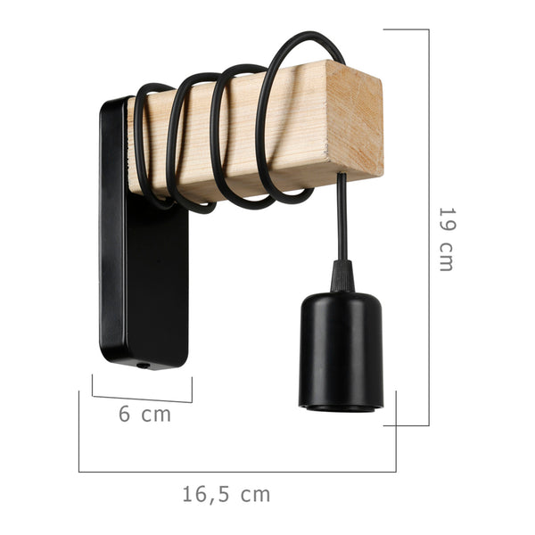 Lampa ścienna Chelmsford E27 metal lite drewno czarny / wygląd drewna [lux.pro]