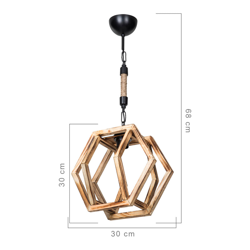 Szkic wymiarowy Lampa wisząca Cheltenham E27 metal lite drewno lina juta czarny / wygląd drewna / kolory juty [lux.pro]