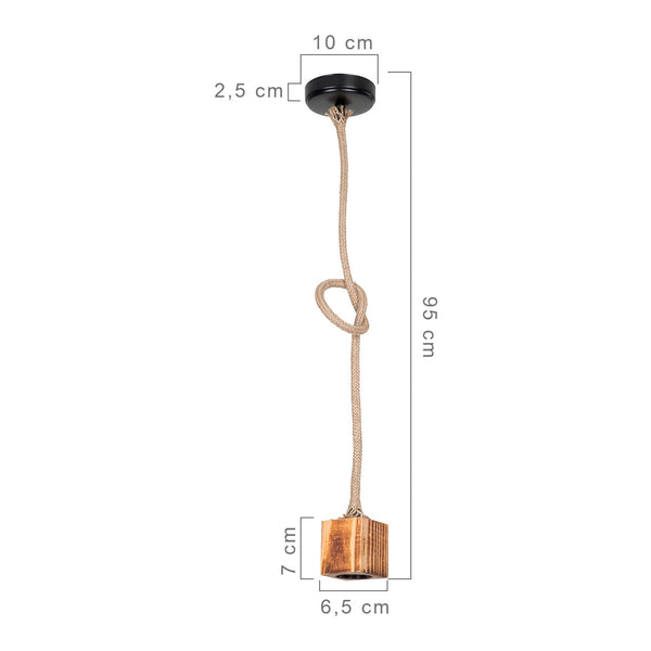 Lampa wisząca Corby E27 metal lite drewno lina juta czarny / wygląd drewna / kolory juty [lux.pro]
