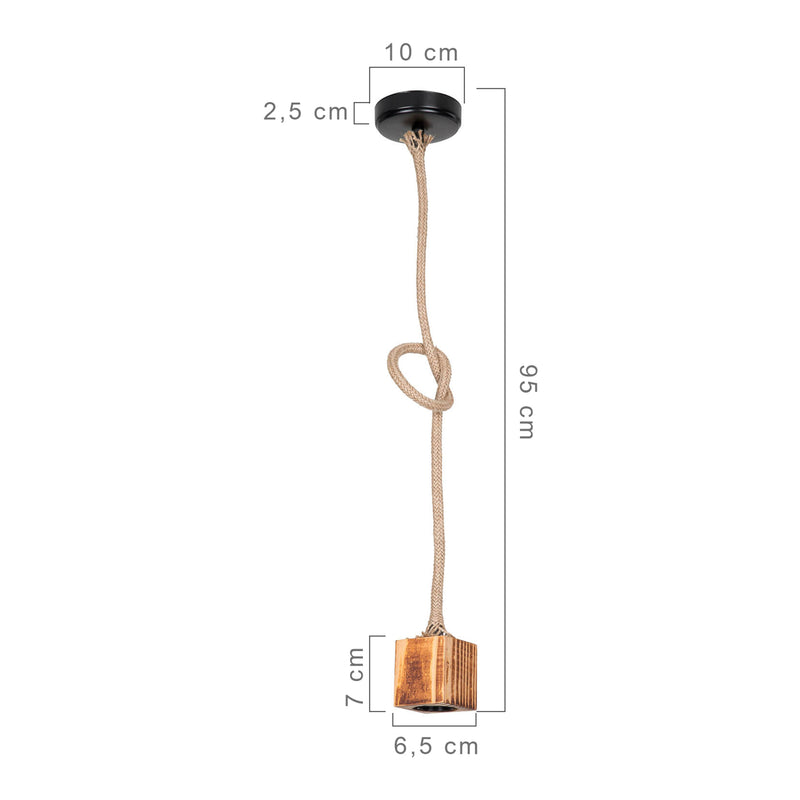 Szkic wymiarowy Lampa wisząca Corby E27 metal lite drewno lina juta czarny / wygląd drewna / kolory juty [lux.pro]