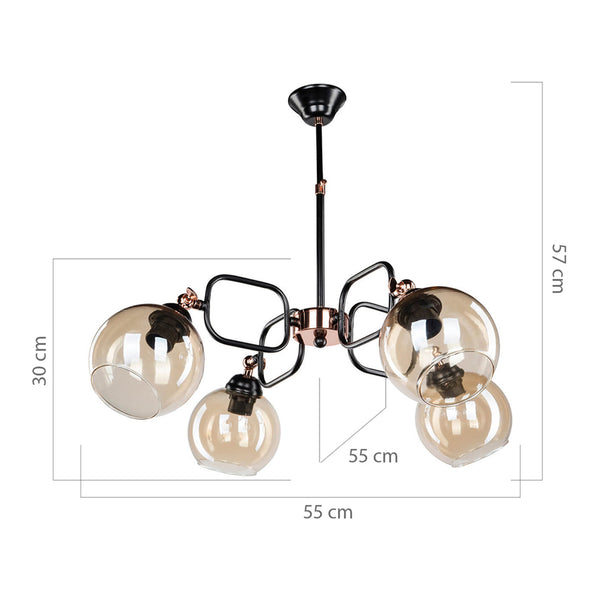 Lampa wisząca Crawley 4xE27 metal szkło czarny / miedziany [lux.pro]