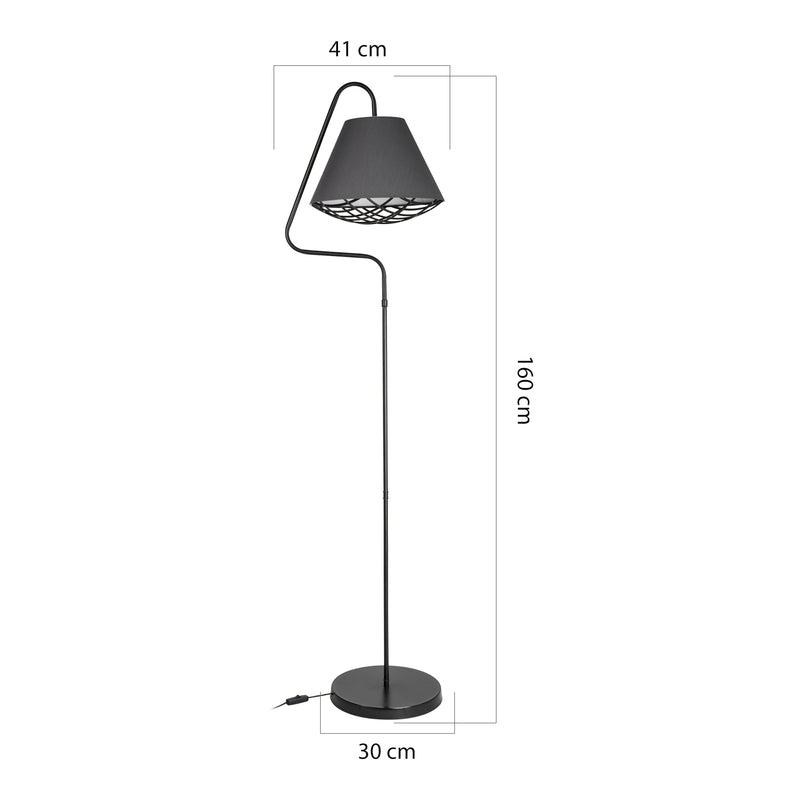 Szkic wymiarowy Lampa podłogowa Gateshead E27 metal tekstylny czarny / szary [lux.pro]