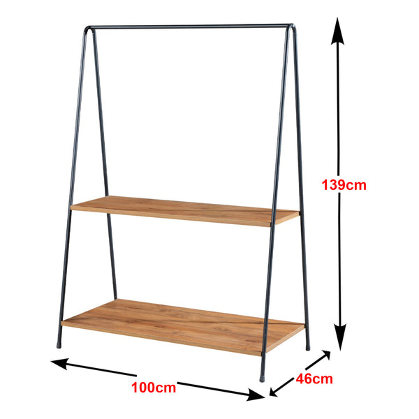 Wieszak na ubrania Bramsnæs z 2 półkami 139 x 100 x 46 cm czarny / orzechowy [en.casa]