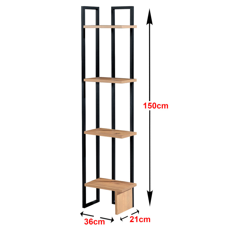 Szkic wymiarowy Półka stojąca Bjergsted z 4 półkami 150 x 36 x 21 cm czarny / orzech [en.casa]