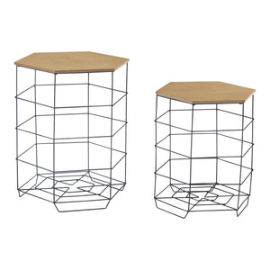 Zestaw stolików bocznych Hørsholm zestaw 2 metalowy kosz czarny / kolory drewna [en.casa]