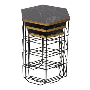 Zestaw stolików bocznych Hørning zestaw 3 metalowych koszyków czarny / marmurowy wygląd [en.casa]