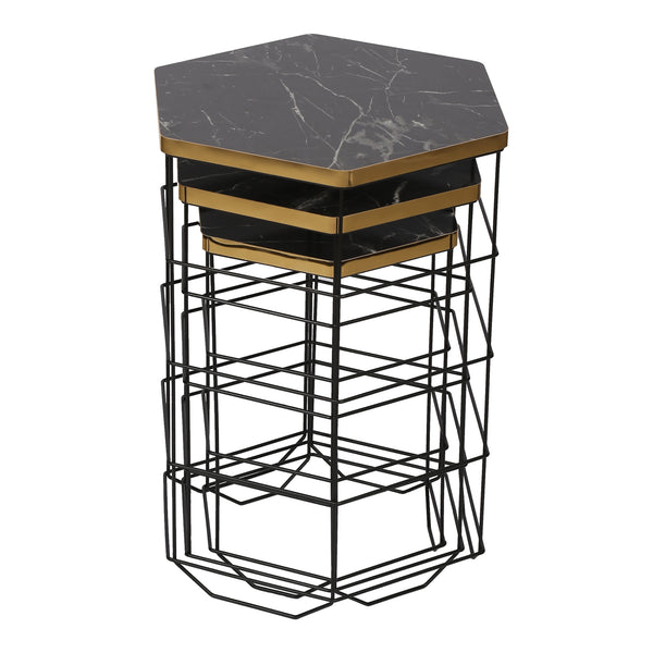 Zestaw stolików bocznych Hørning zestaw 3 metalowych koszyków czarny / marmurowy wygląd [en.casa]