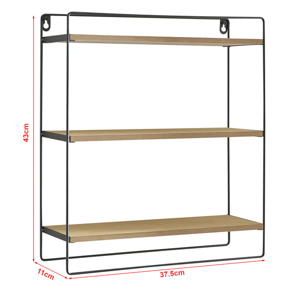 Półka ścienna Skovbo z 3 półkami czarna/drewno [en.casa]