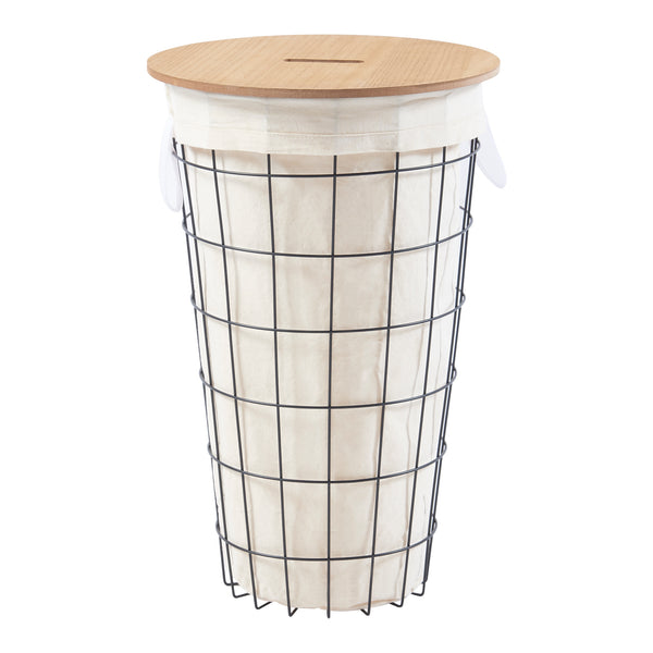 Kosz na pranie Skive z workiem na pranie 40 L metalowy czarny [en.casa]