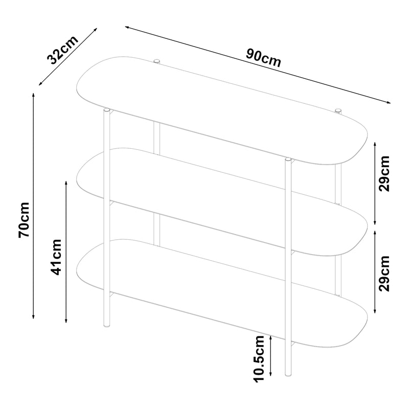 Szkic wymiarowy Stolik konsolowy Enebakk 70x90x32cm czarny, matowy [en.casa]