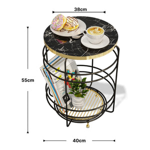 Wiklinowy stolik Padasjoki o marmurowym wyglądzie, czarny [en.casa]
