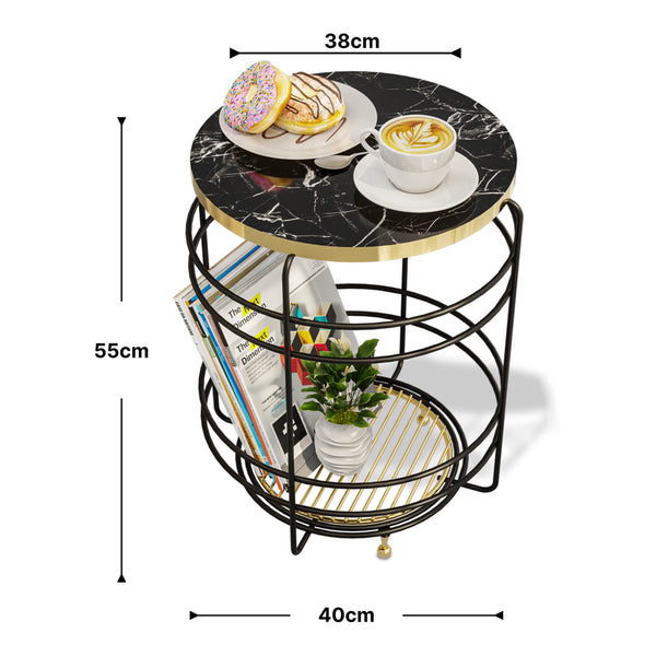 Wiklinowy stolik Padasjoki o marmurowym wyglądzie, czarny [en.casa]