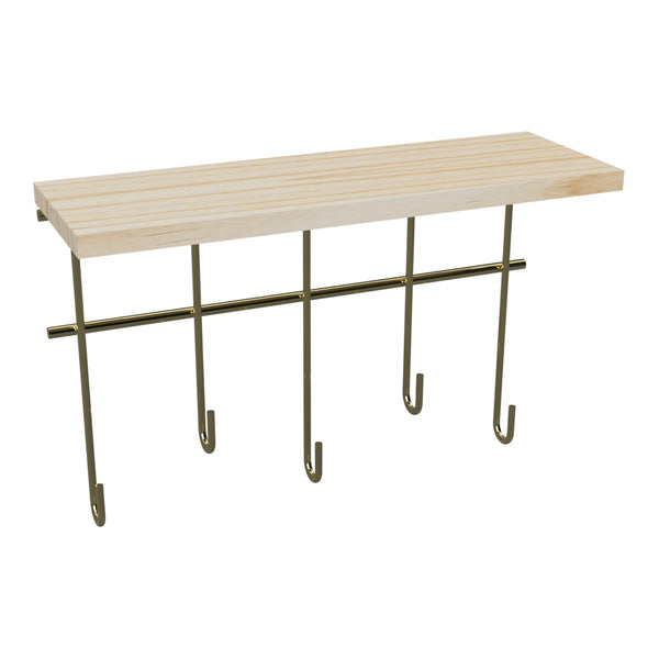 Półka ścienna Parikkala z 5 haczykami w kolorze naturalnym/złotym [en.casa]