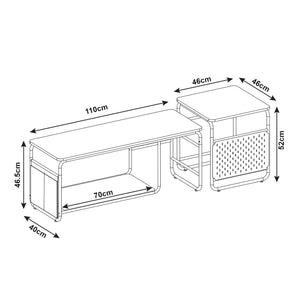 Stolik TV Dyrøy ze stolikiem bocznym biały/dąb [en.casa]