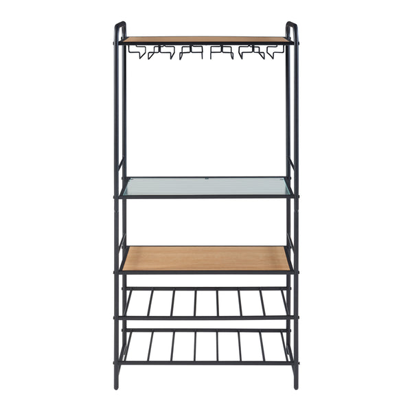 Stojak na wino Hustadvika 120x61x33cm czarny/dąb [en.casa]