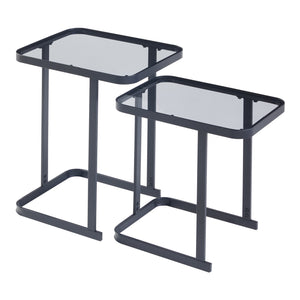 Stolik kawowy Laxå zestaw 2 szklanych i metalowych stolików czarny [en.casa]