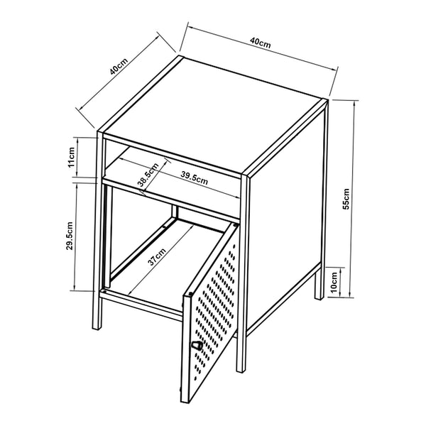 Szafka nocna Janakkala 55x40x40 cm stalowa czarna [en.casa]