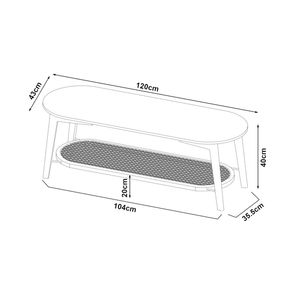 Stolik kawowy Taivalkoski 120x43x40 cm czarny/rattanowy [en.casa]