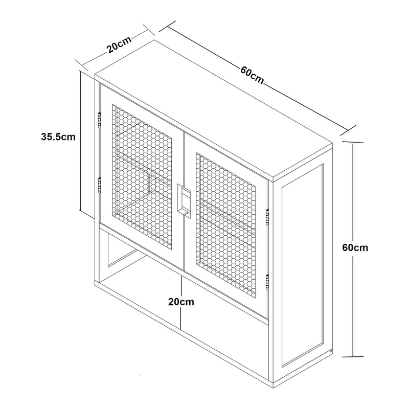 Szkic wymiarowy Szafka łazienkowa Tervola 60x60x20 cm czarna/bambus [en.casa]