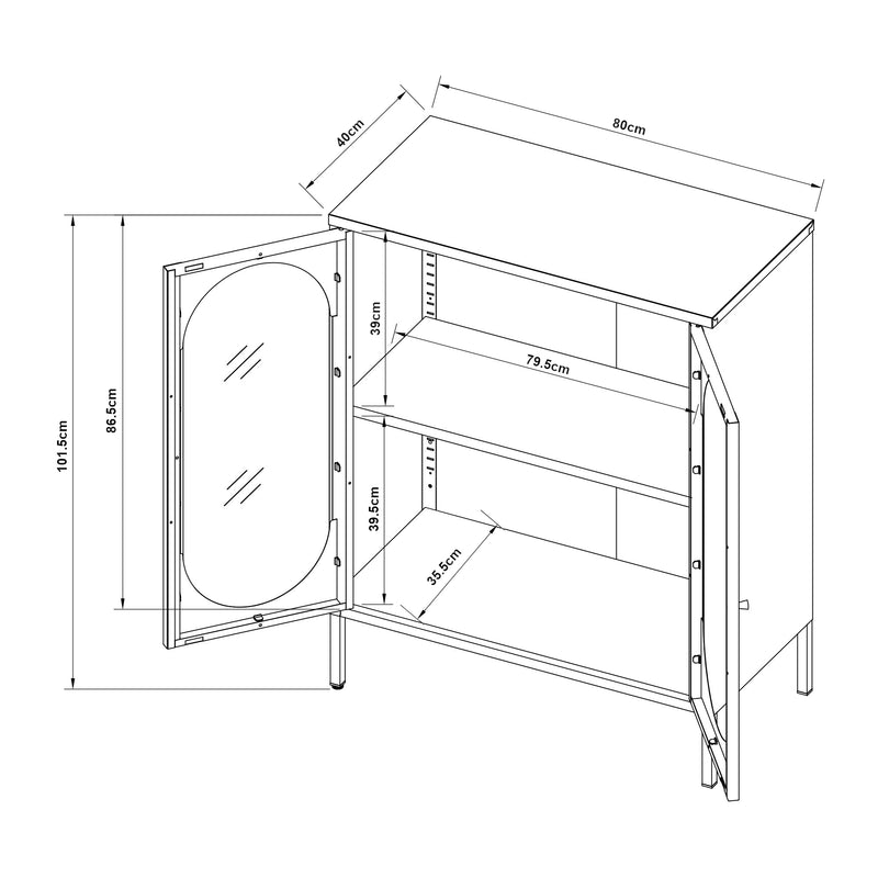 Szkic wymiarowy Kredens Karlskrona 102x80x40 cm czarny mat [en.casa]