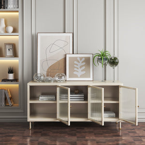 Szafka pod TV Lindau stal 120x40x59 cm kremowa biel [en.casa]