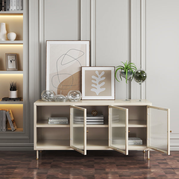 Szafka pod TV Lindau stal 120x40x59 cm kremowa biel [en.casa]