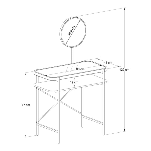 Toaletka Hjelmeland z lustrem 129x80x44 cm czarna [en.casa]
