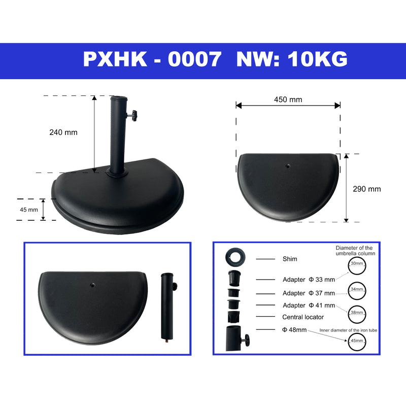 Szkic wymiarowy Stojak na parasol Bisenti betonowy 45x29x4,5 cm czarny 10 kg [casa.pro]