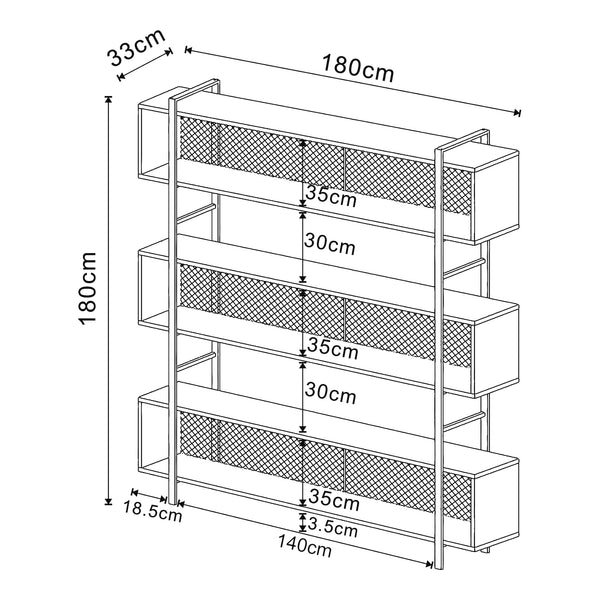Półka stojąca Randaberg 180x180x33 cm czarna [en.casa]