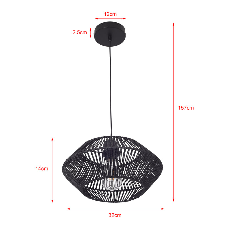 Szkic wymiarowy Lampa wisząca Amersham metal+rattan czarny [lux.pro]