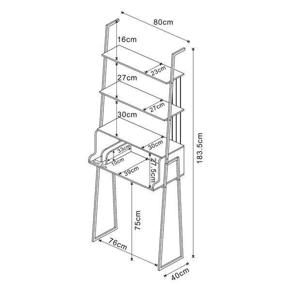 Biurko Storfjord z półką drabinkową 184x80x40cm czarne [en.casa]