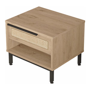 Stolik nocny Kvænangen 43x54x45 cm dąb/rattan [en.casa]