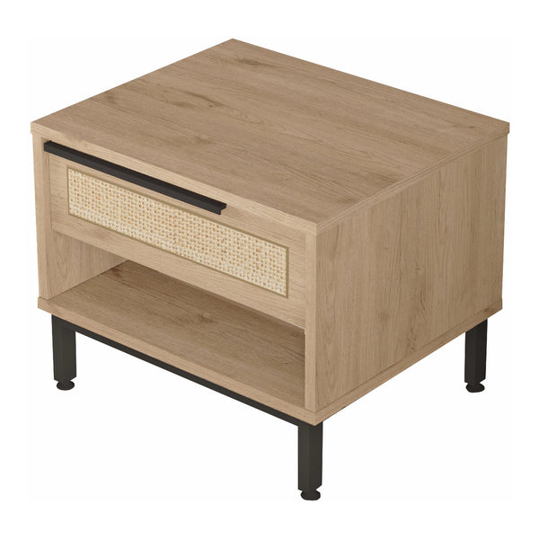 Stolik nocny Kvænangen 43x54x45 cm dąb/rattan [en.casa]