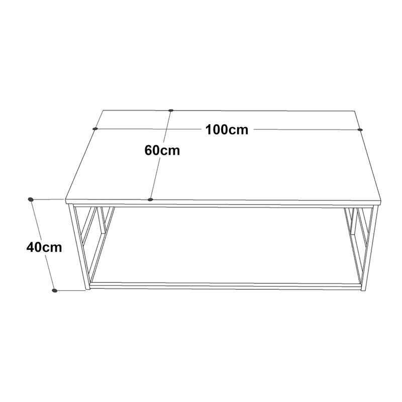 Szkic wymiarowy Stolik kawowy Velendi 100x60x40 cm dąb/czarny [en.casa]