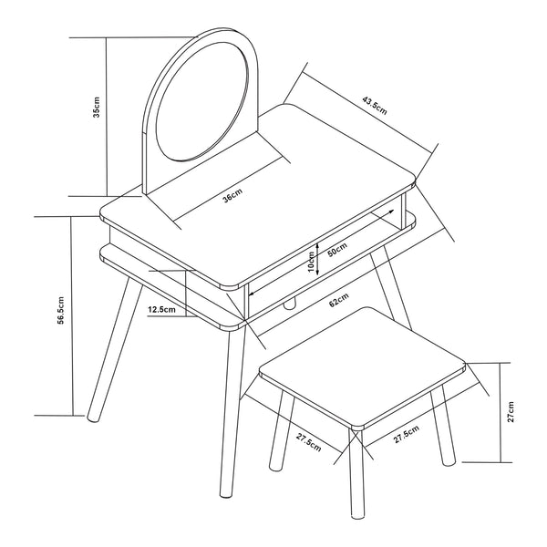 Dziecięca toaletka z taboretem Ovanåker biały/natura [en.casa]