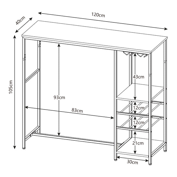 Stolik barowy Stjørdal ze stojakiem na butelki w kolorze czarnym/orzechowym [en.casa]