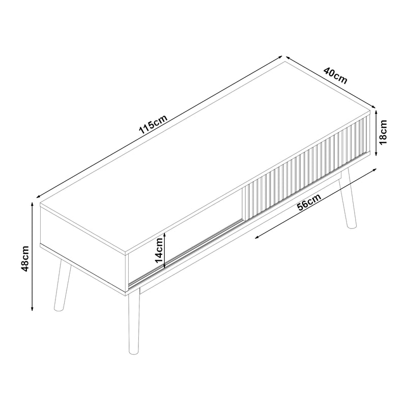 Szkic wymiarowy Szafka pod TV Landskrona 115x40x48 cm z dwoma przesuwanymi drzwiami o wyglądzie dębu [en.casa]