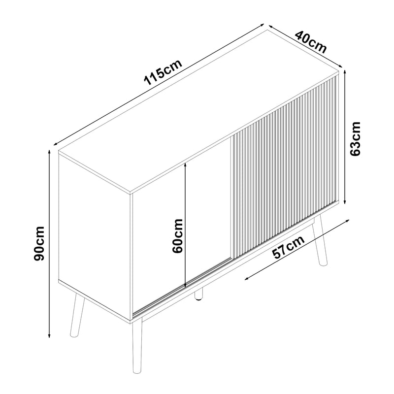 Szkic wymiarowy Kredens Landskrona 115x40x90 cm dąb [en.casa]