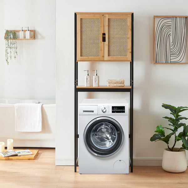 Szafka toaletowa Tervola 172x63x27 cm czarna/bambus [en.casa]