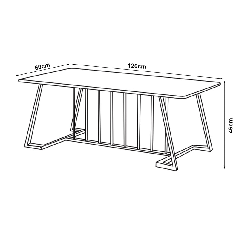 Szkic wymiarowy Stolik kawowy Nospoo 120x60x46 cm marmurowy wygląd, czarny [en.casa]