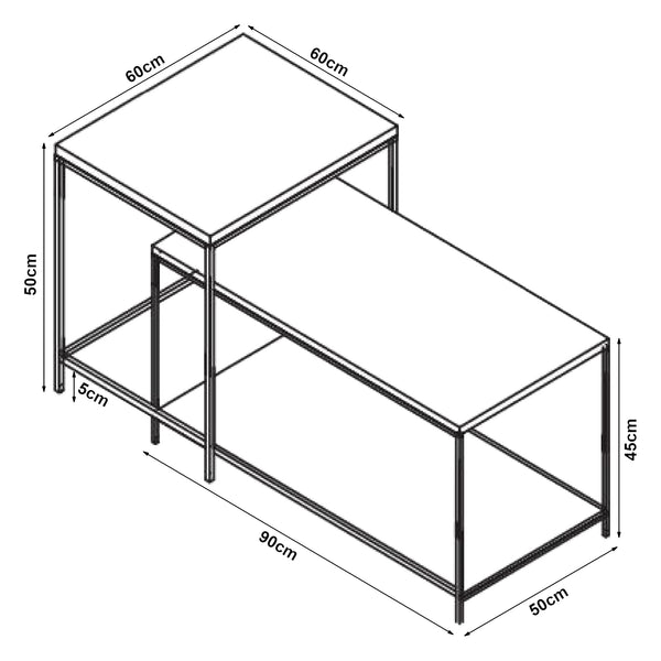 2-częściowy stolik kawowy Kurghore, czarny/dębowy, ciemny [en.casa]